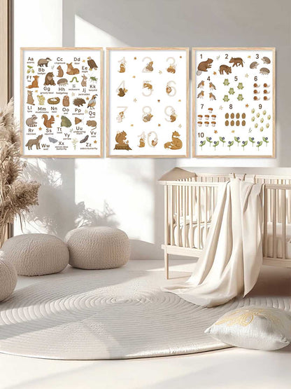 Educational Alphabets Numbers Animals Wall Art Paintings for Living Room Bedroom