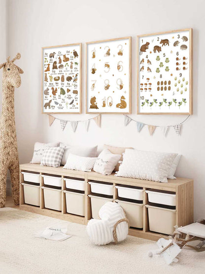 Educational Alphabets Numbers Animals Wall Art Paintings for Living Room Bedroom