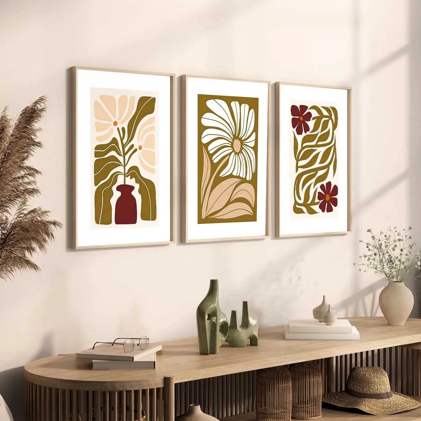Boho Framed Wall Art Prints | Set of 3 | Home Decor