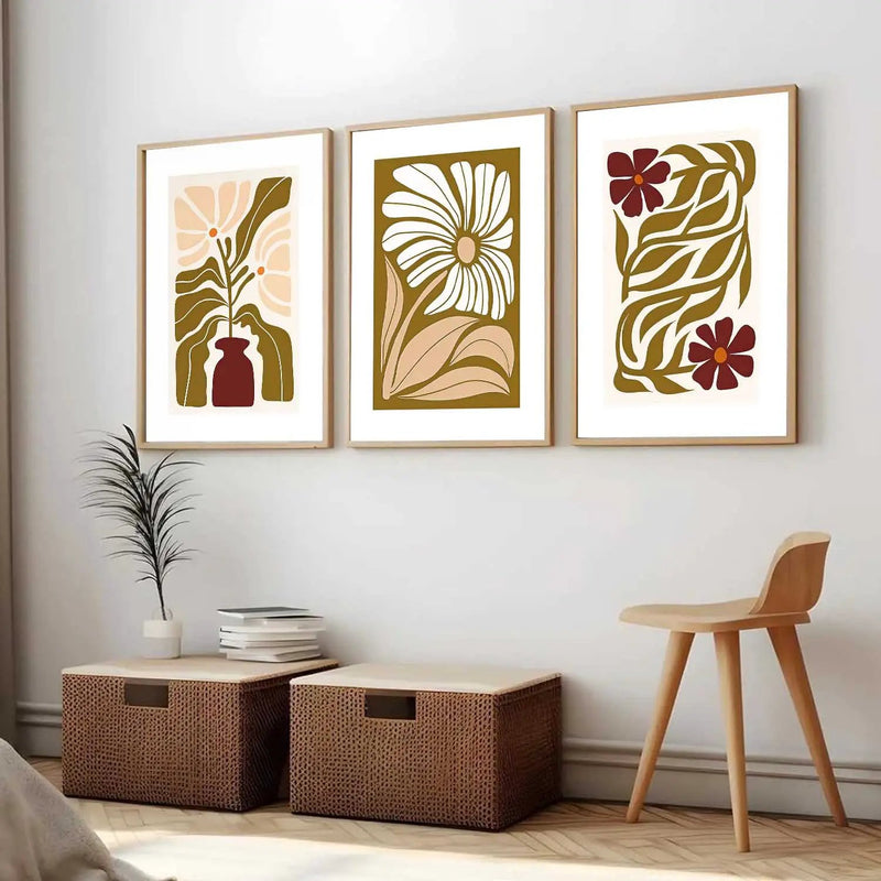 Boho Framed Wall Art Prints | Set of 3 | Home Decor
