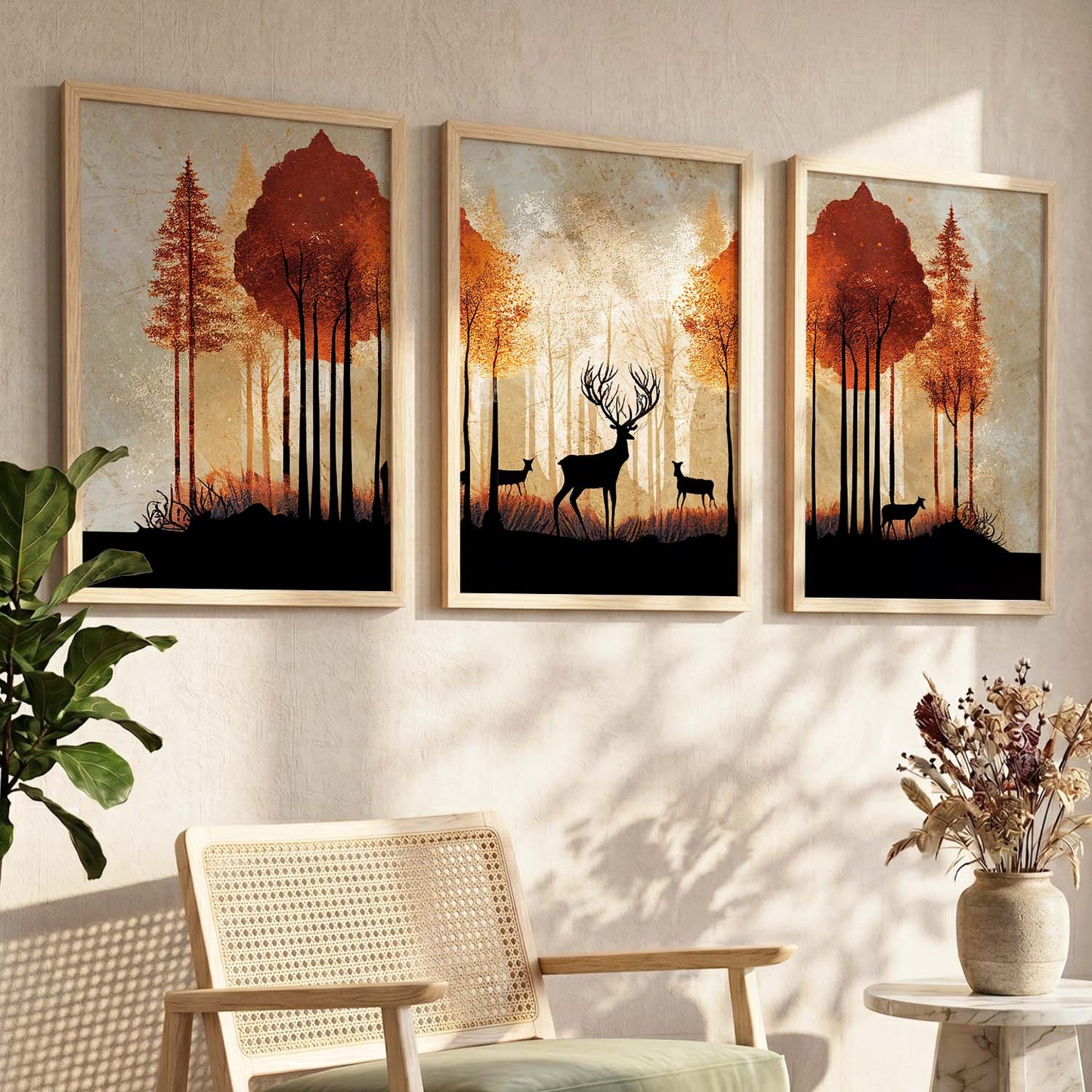 Modern Art Prints for Living Room Bedroom - Deer Print Combo for Home and Office Wall Decor