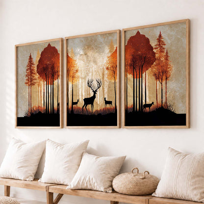 Modern Art Prints for Living Room Bedroom - Deer Print Combo for Home and Office Wall Decor