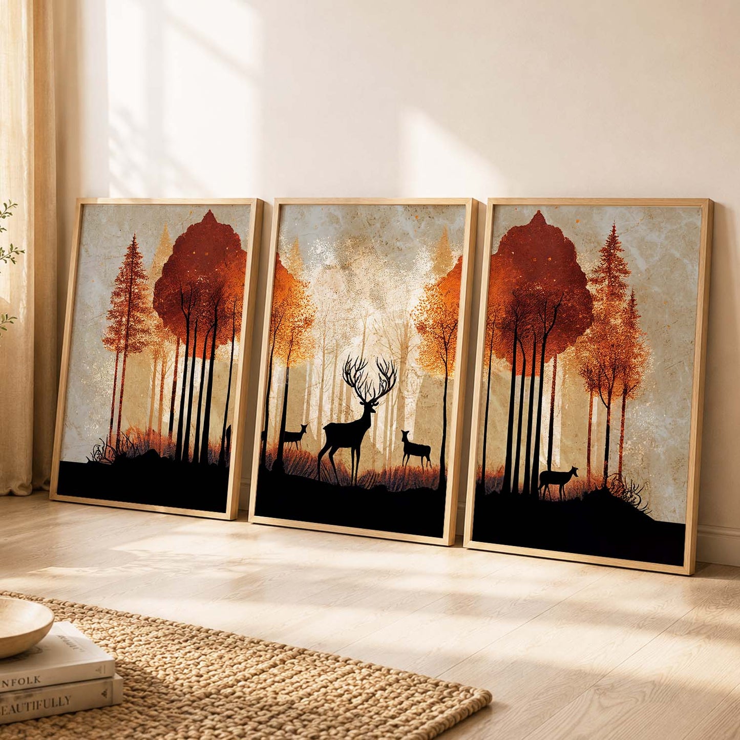 Modern Art Prints for Living Room Bedroom - Deer Print Combo for Home and Office Wall Decor