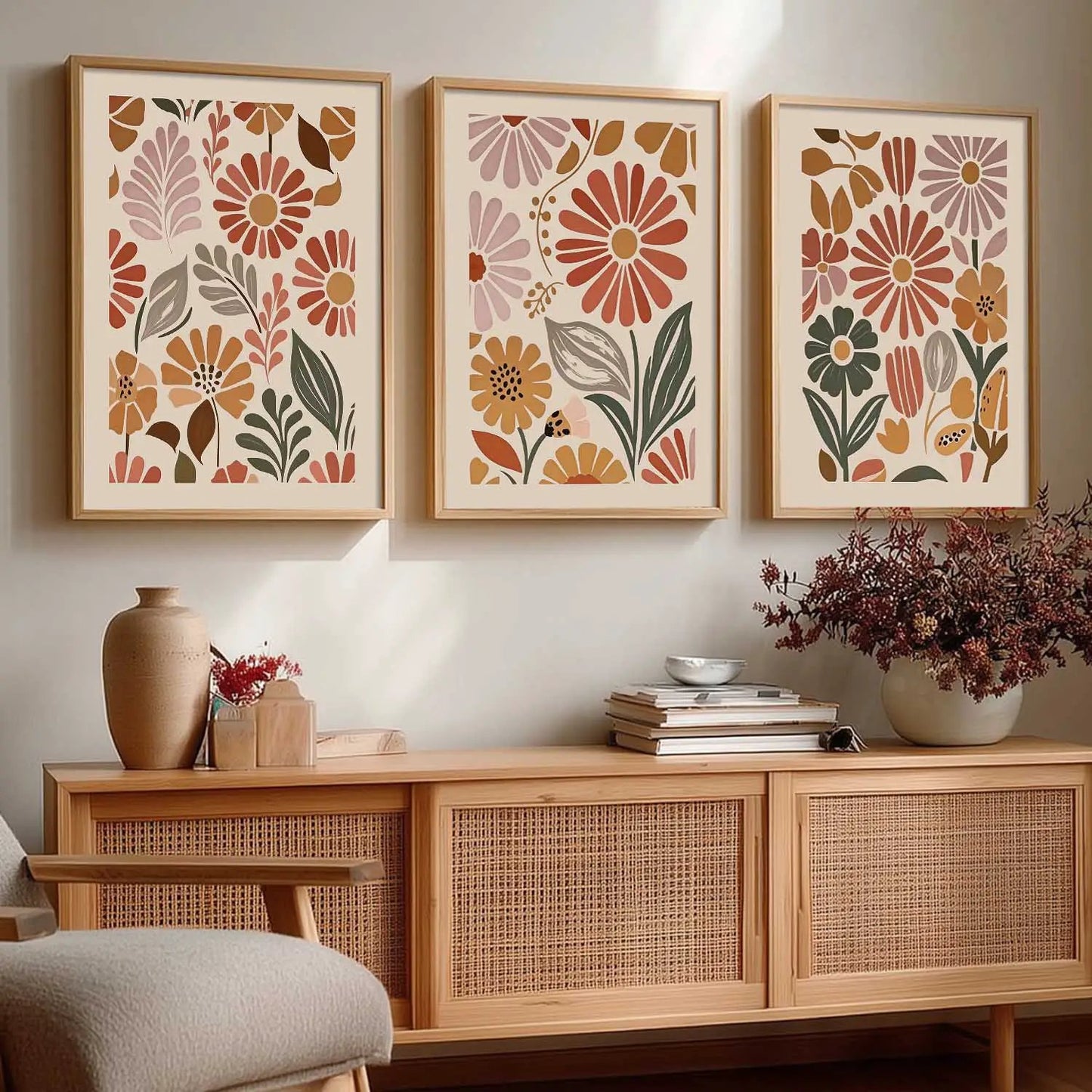 Boho Framed Wall Art Prints | Set of 3 | Home Decor