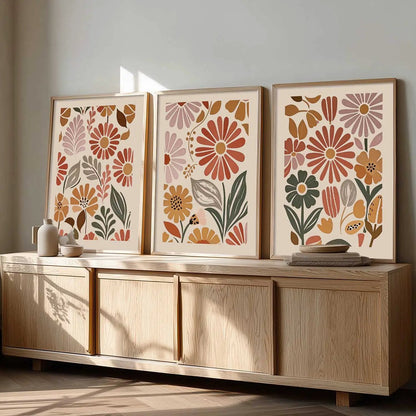 Boho Framed Wall Art Prints | Set of 3 | Home Decor