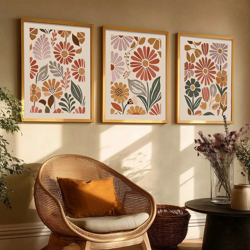 Boho Framed Wall Art Prints | Set of 3 | Home Decor