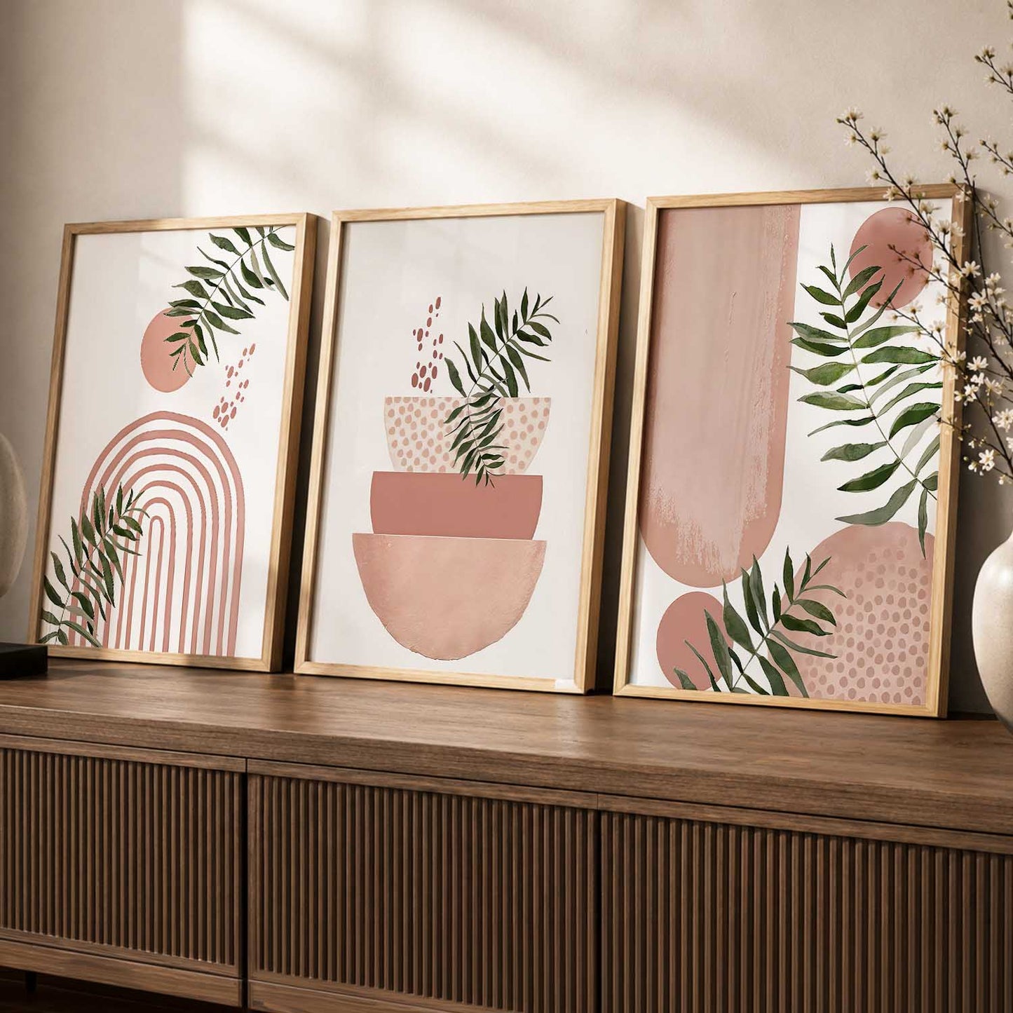 Botanical Modern Wall Art Set of 3 Framed Prints
