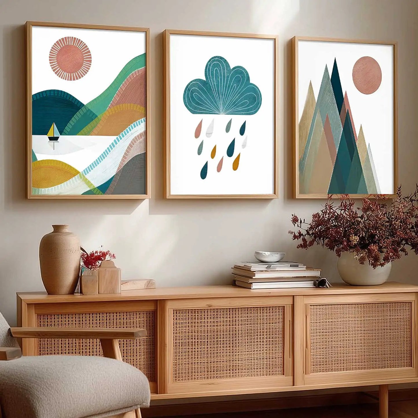 Boho Framed Wall Art Prints | Set of 3 | Home Decor