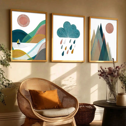 Boho Framed Wall Art Prints | Set of 3 | Home Decor