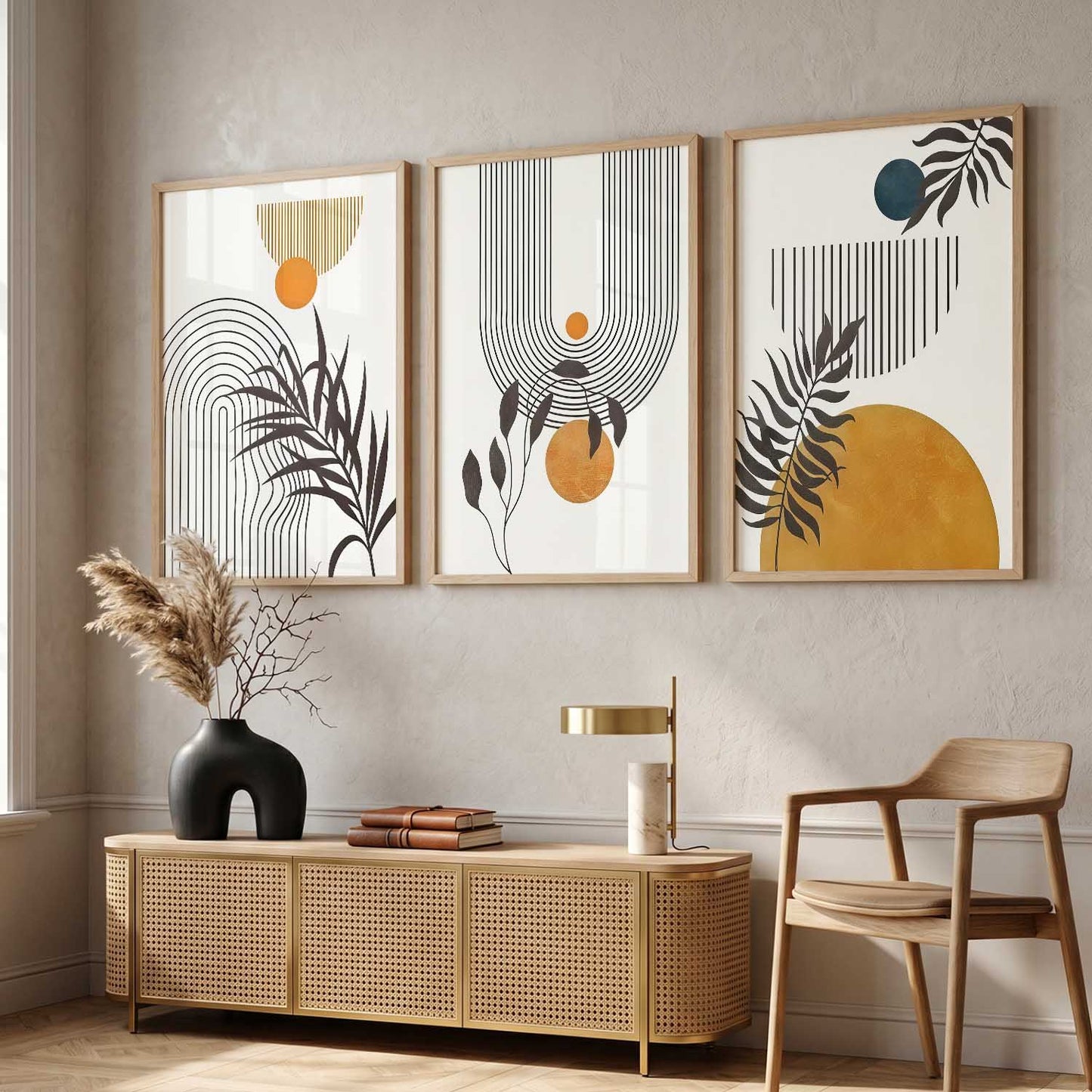 Orange Botanical Wall Art Set of 3 Framed Prints