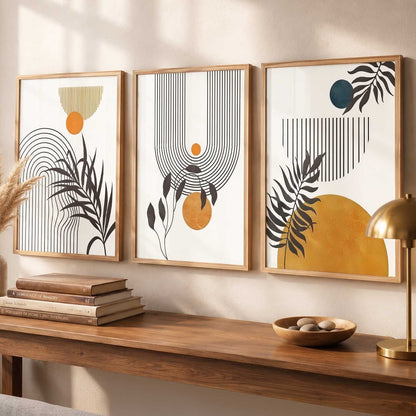 Orange Botanical Wall Art Set of 3 Framed Prints
