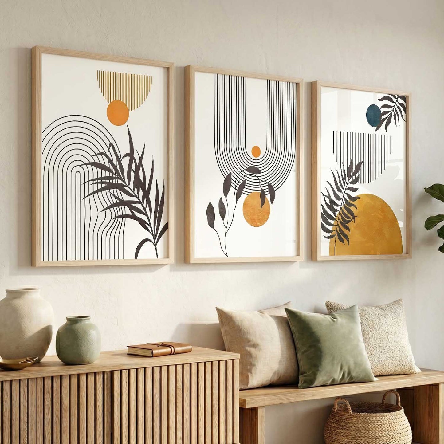 Orange Botanical Wall Art Set of 3 Framed Prints
