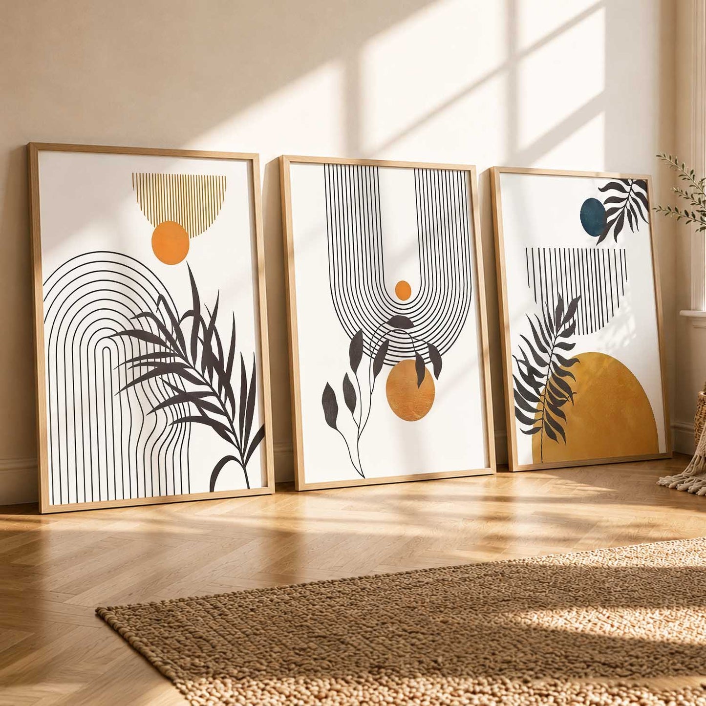 Orange Botanical Wall Art Set of 3 Framed Prints