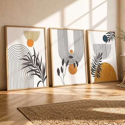 Orange Botanical Wall Art Set of 3 Framed Prints