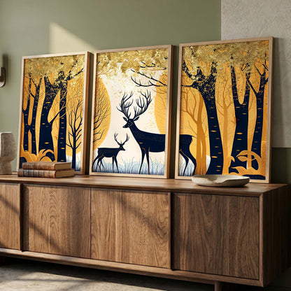 Modern Art Prints for Living Room Bedroom - Deer Print Combo for Home and Office Wall Decor