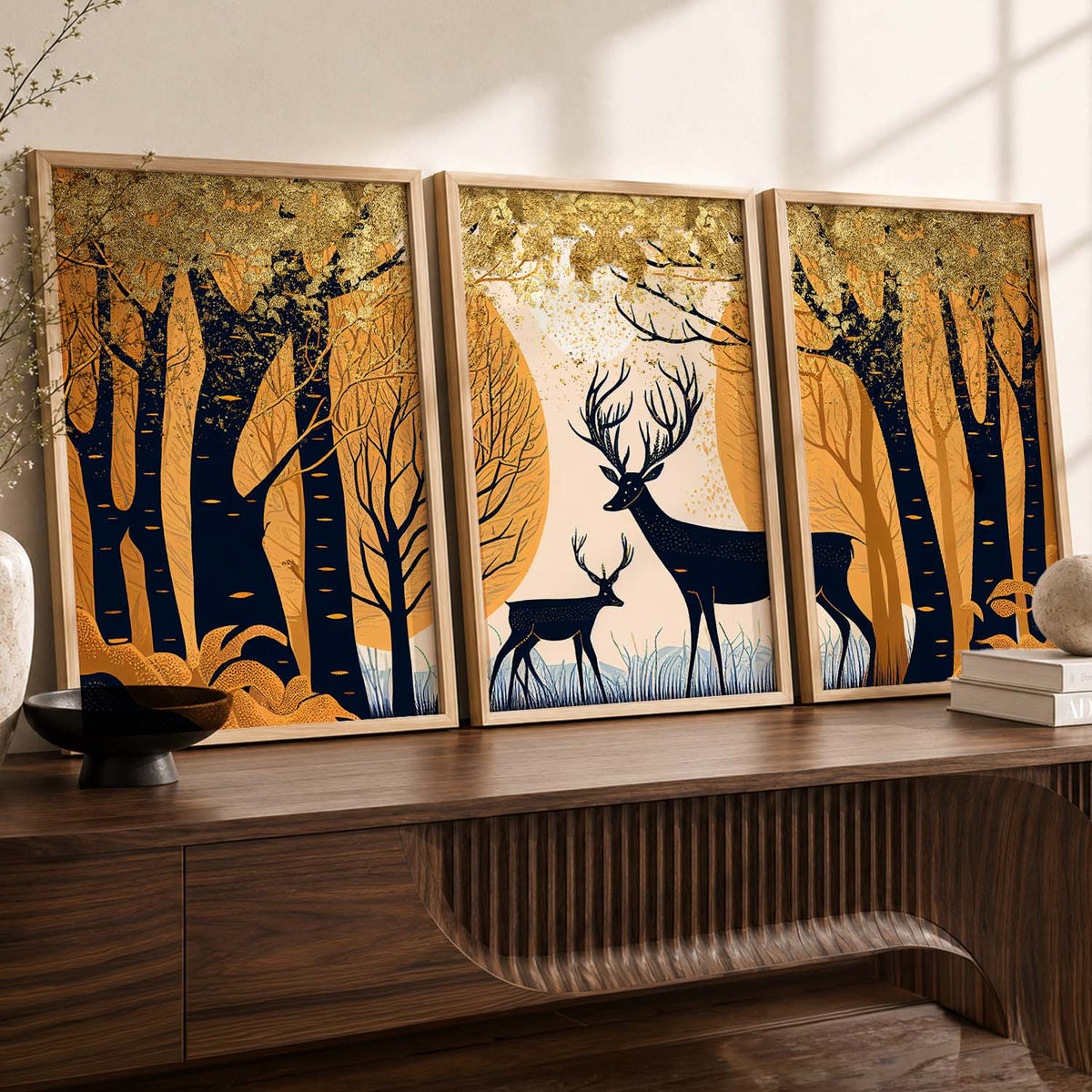 Modern Art Prints for Living Room Bedroom - Deer Print Combo for Home and Office Wall Decor