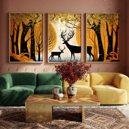 Modern Art Prints for Living Room Bedroom - Deer Print Combo for Home and Office Wall Decor