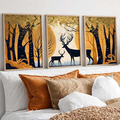 Modern Art Prints for Living Room Bedroom - Deer Print Combo for Home and Office Wall Decor