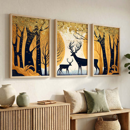 Modern Art Prints for Living Room Bedroom - Deer Print Combo for Home and Office Wall Decor