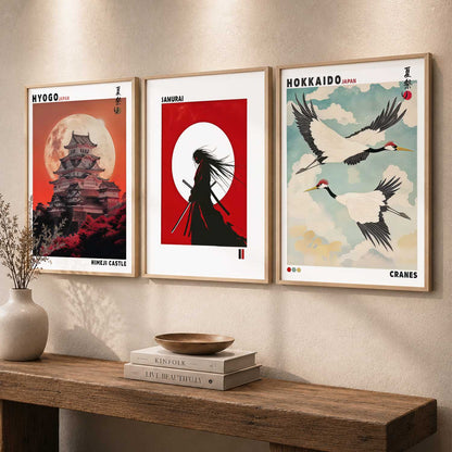 Japanese Samurai and City View Wall Art Paintings for Living Room Bedroom