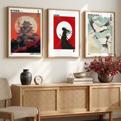 Japanese Samurai and City View Wall Art Paintings for Living Room Bedroom