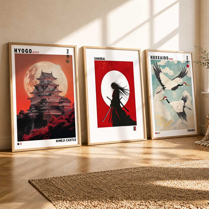 Japanese Samurai and City View Wall Art Paintings for Living Room Bedroom
