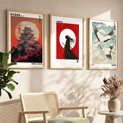 Japanese Samurai and City View Wall Art Paintings for Living Room Bedroom