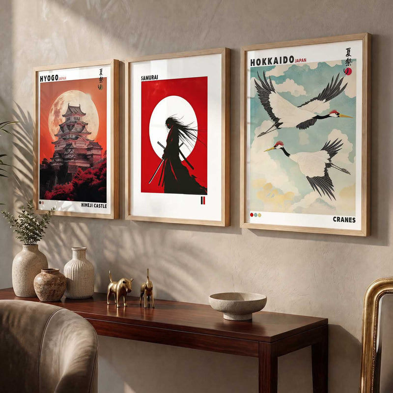 Japanese Samurai and City View Wall Art Paintings for Living Room Bedroom