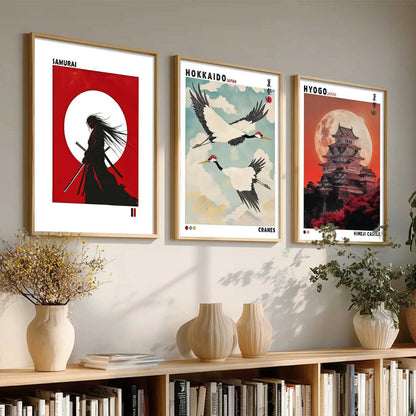 Japanese Samurai and City View Wall Art Paintings for Living Room Bedroom