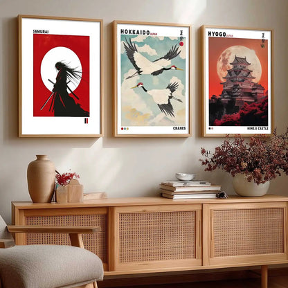 Japanese Samurai and City View Wall Art Paintings for Living Room Bedroom