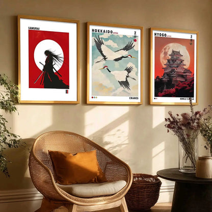 Japanese Samurai and City View Wall Art Paintings for Living Room Bedroom