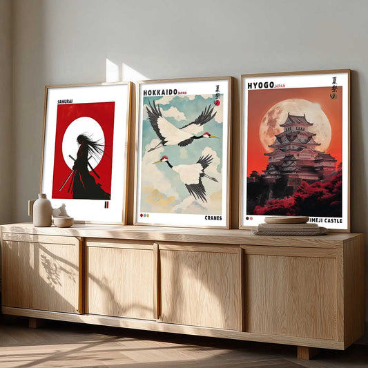 Japanese Samurai and City View Wall Art Paintings for Living Room Bedroom
