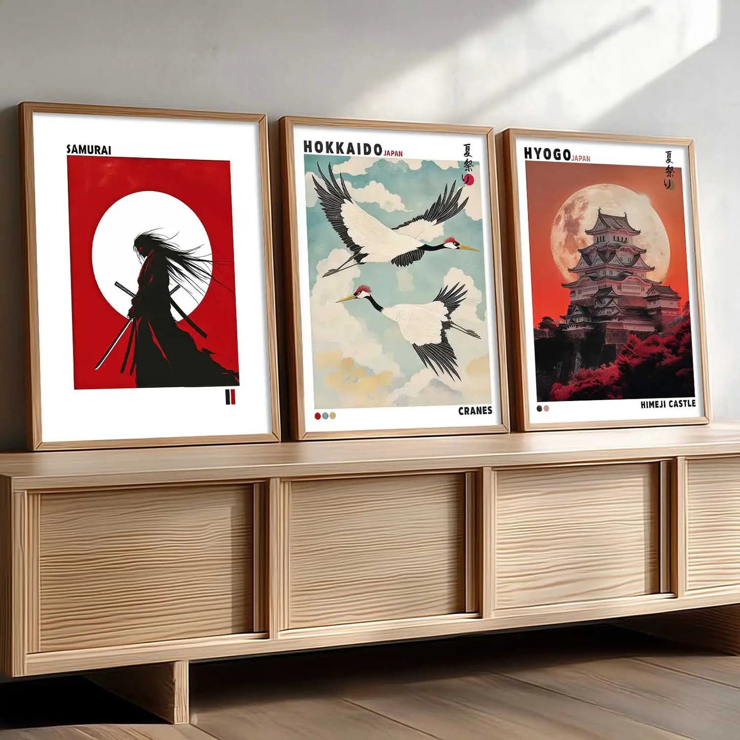 Japanese Samurai and City View Wall Art Paintings for Living Room Bedroom