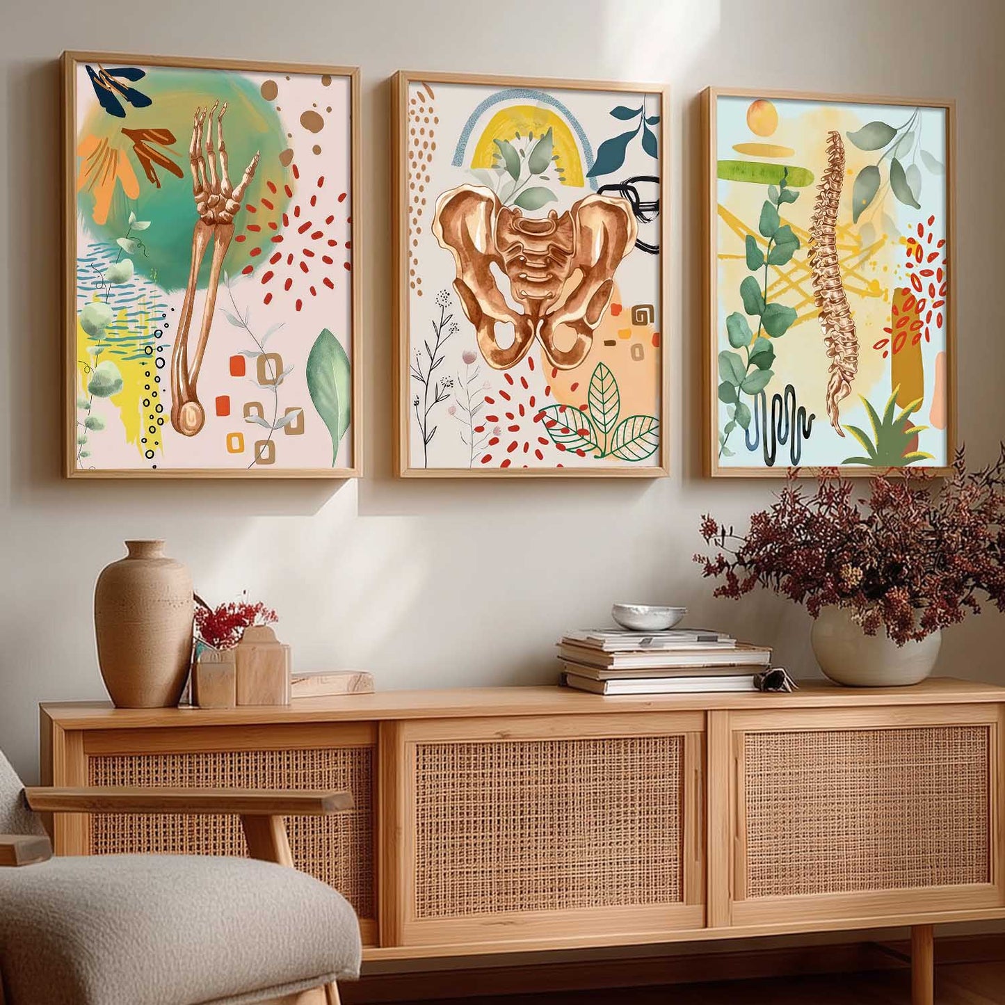 Boho Anatomy Chiropractic Wall Art Paintings for Clinic Office