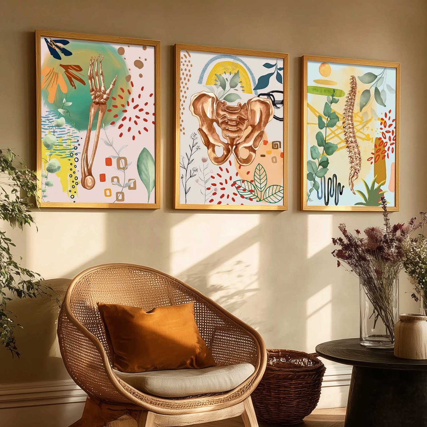 Boho Anatomy Chiropractic Wall Art Paintings for Clinic Office
