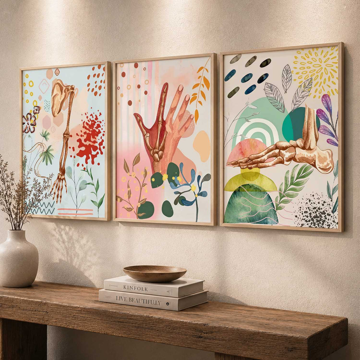 Earthy Botanical Soft Wall Art Set of 3 Framed Prints