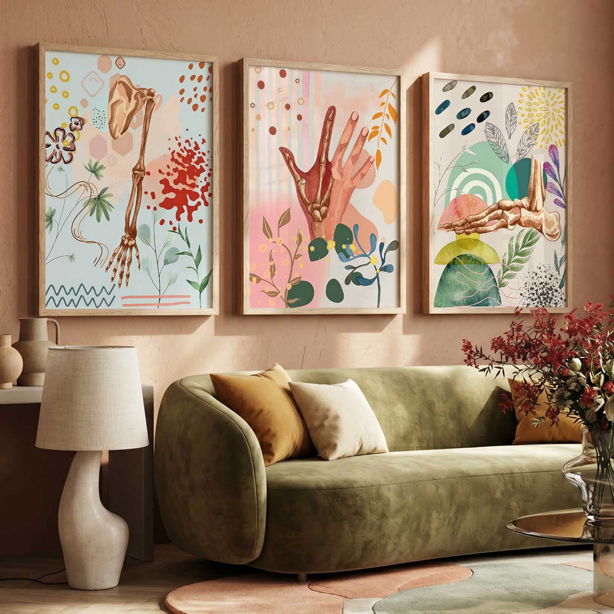 Earthy Botanical Soft Wall Art Set of 3 Framed Prints