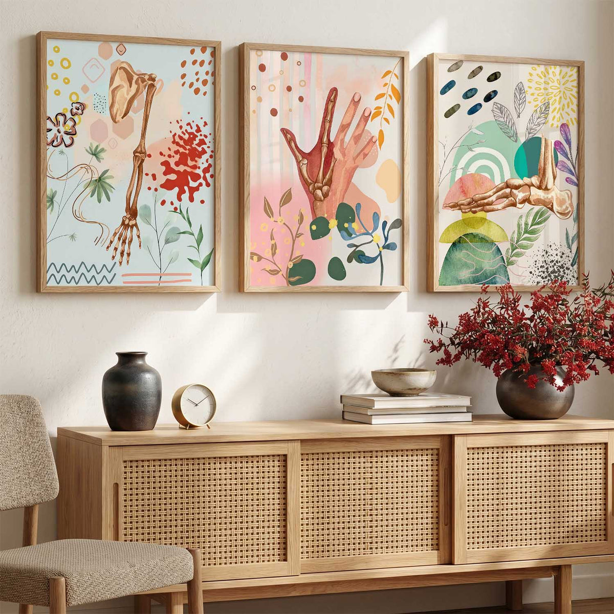 Earthy Botanical Soft Wall Art Set of 3 Framed Prints