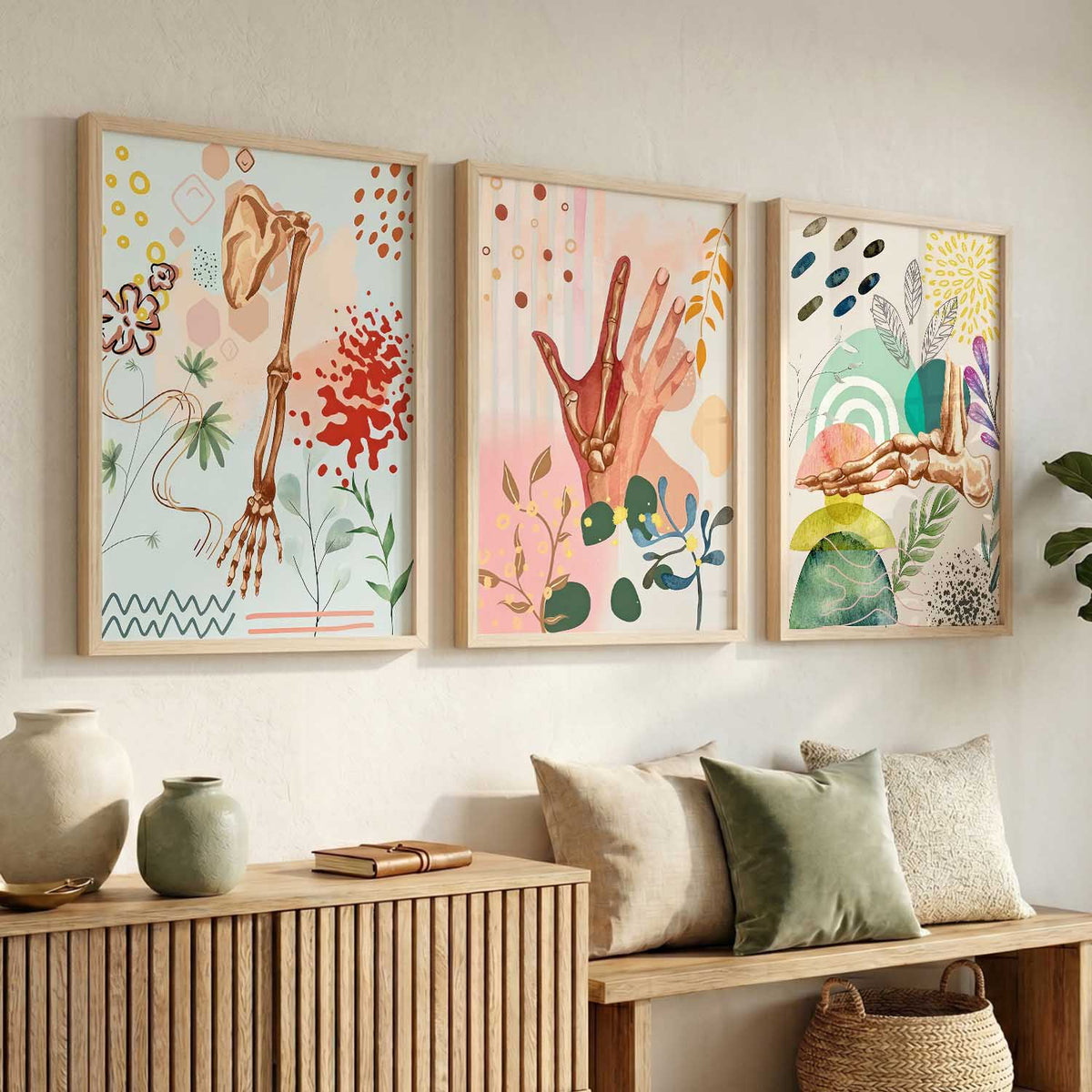 Earthy Botanical Soft Wall Art Set of 3 Framed Prints