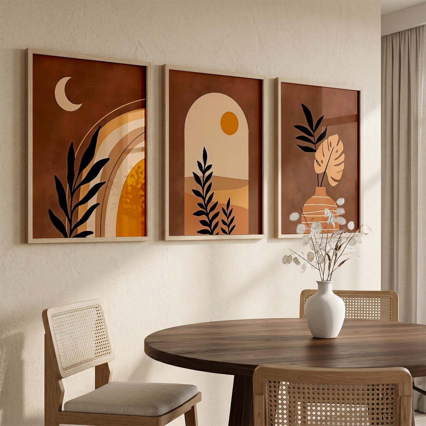 Terracotta Abstract Shape Boho Soft Wall Art Set of 3 Framed Prints