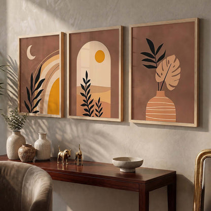 Terracotta Abstract Shape Boho Soft Wall Art Set of 3 Framed Prints