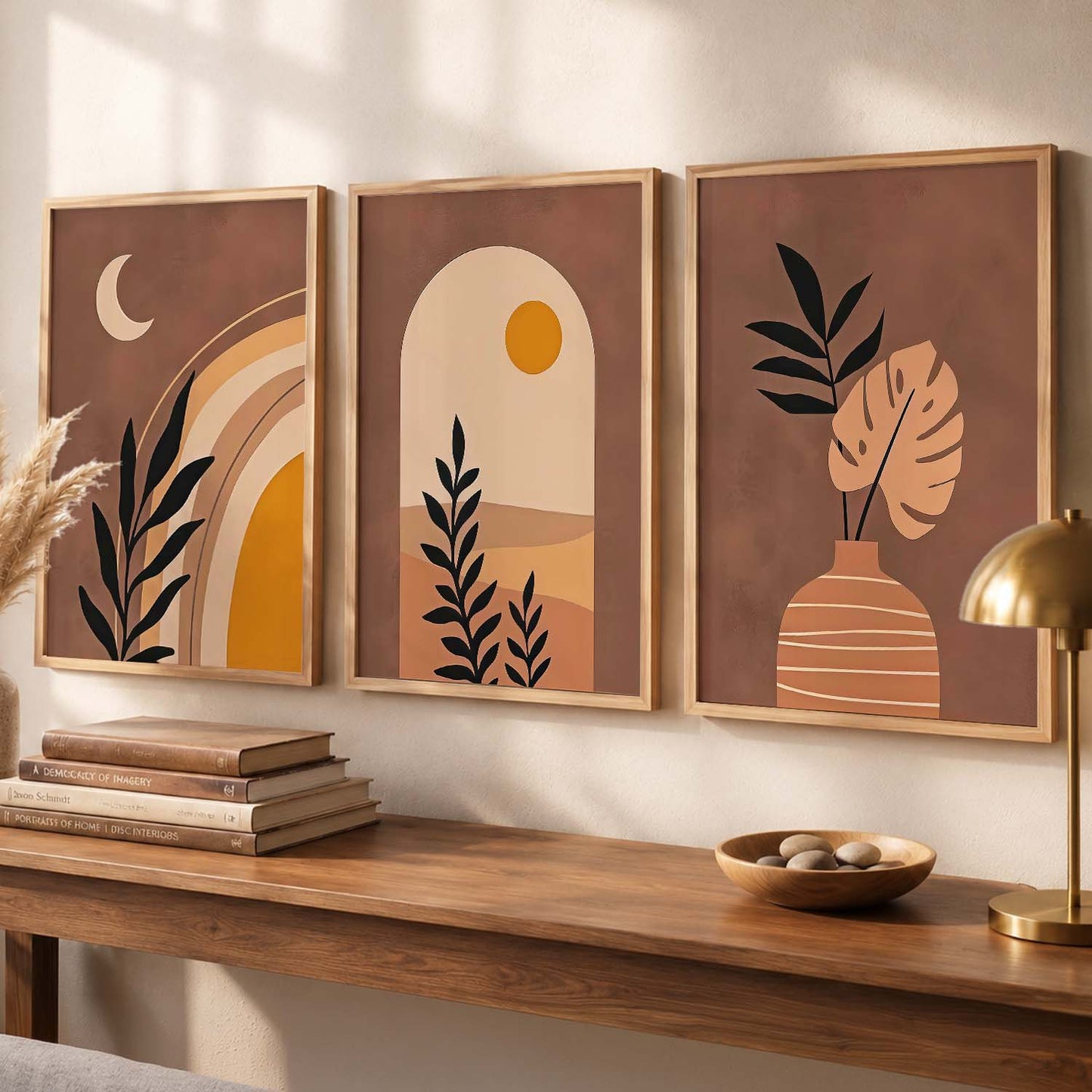 Terracotta Abstract Shape Boho Soft Wall Art Set of 3 Framed Prints