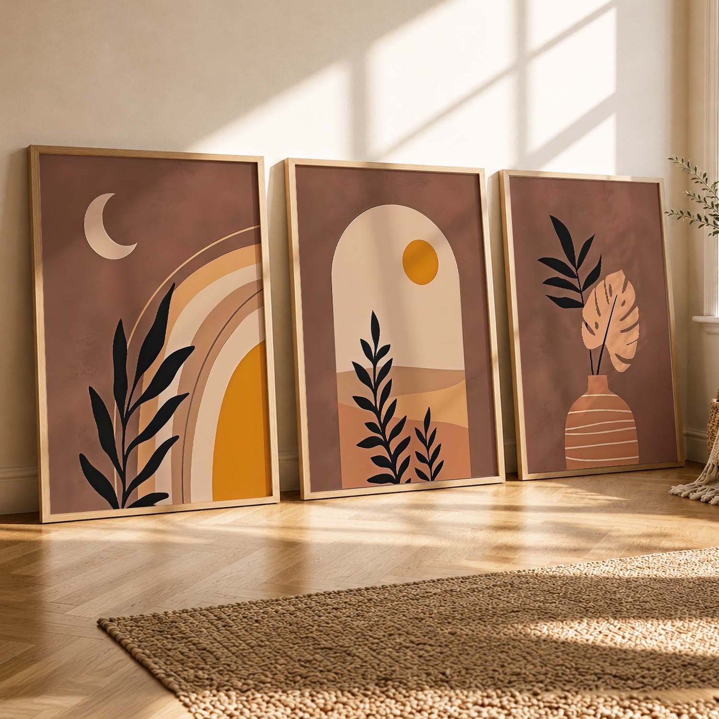 Terracotta Abstract Shape Boho Soft Wall Art Set of 3 Framed Prints