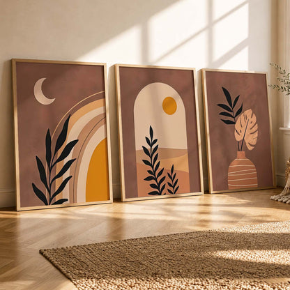 Terracotta Abstract Shape Boho Soft Wall Art Set of 3 Framed Prints