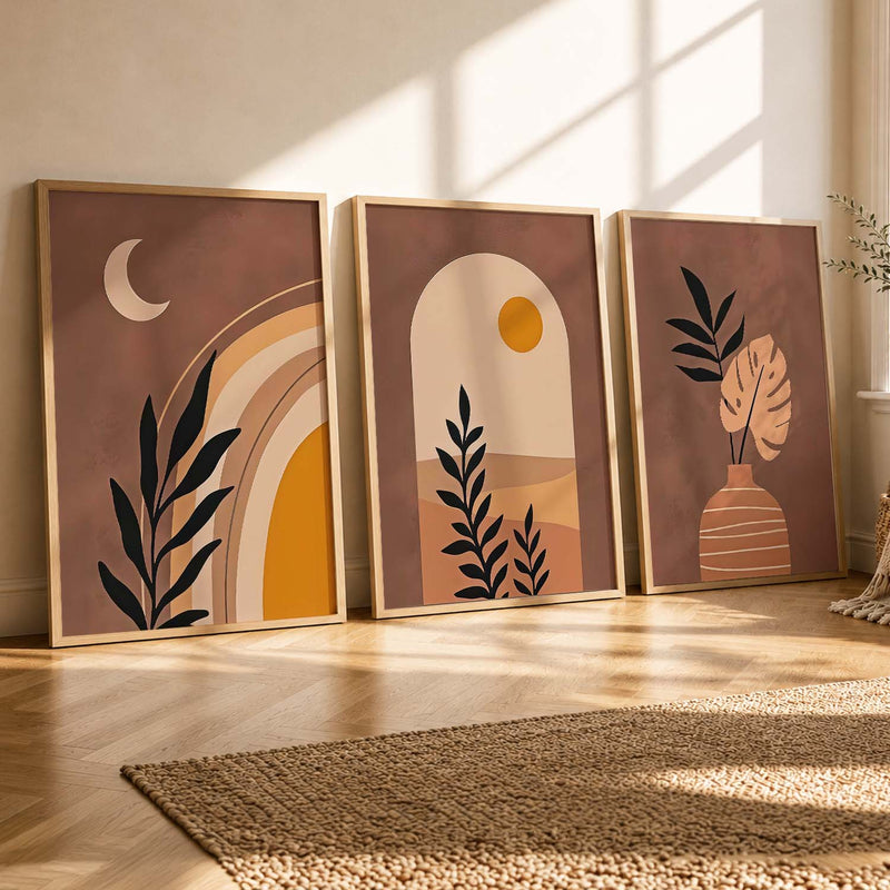 Terracotta Abstract Shape Boho Soft Wall Art Set of 3 Framed Prints