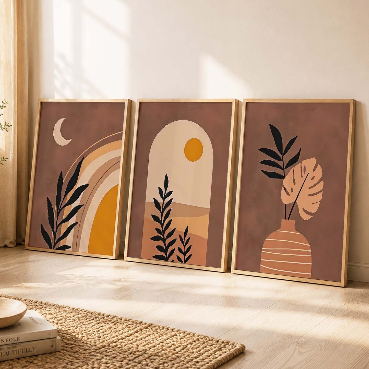 Terracotta Abstract Shape Boho Soft Wall Art Set of 3 Framed Prints