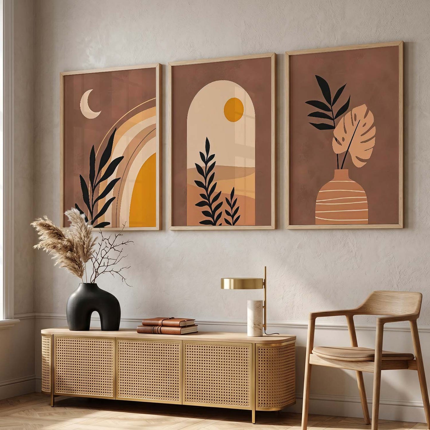 Terracotta Abstract Shape Boho Soft Wall Art Set of 3 Framed Prints
