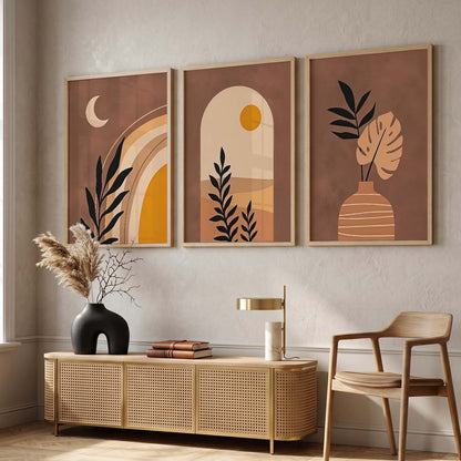Terracotta Abstract Shape Boho Soft Wall Art Set of 3 Framed Prints
