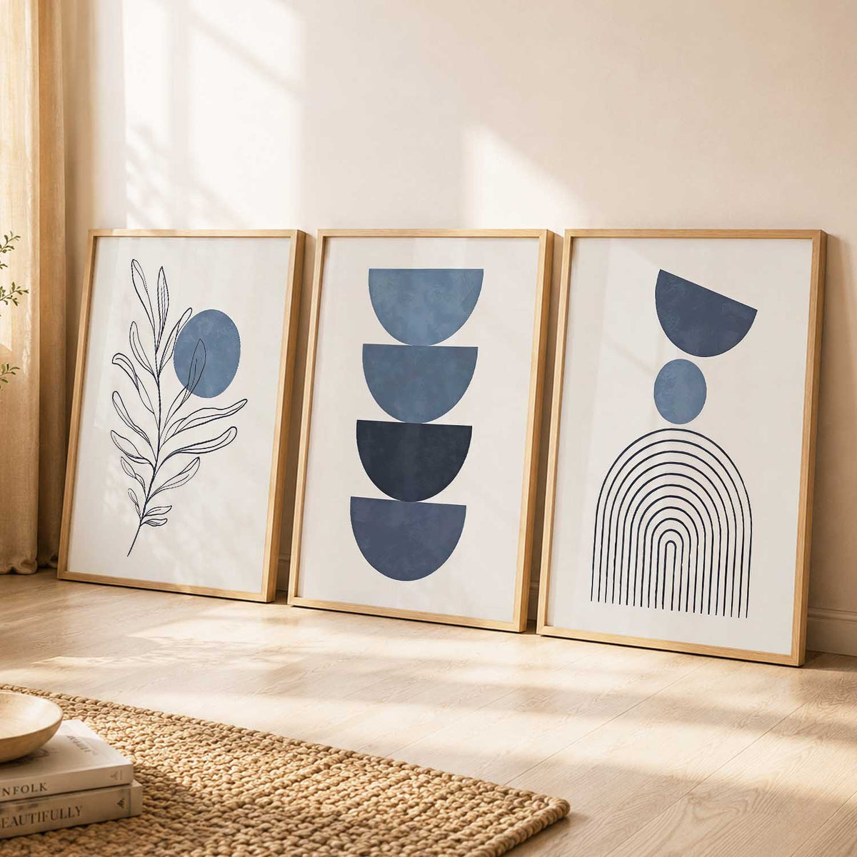 Blue Ivory Botanical Wall Art Set of 3 Framed Prints