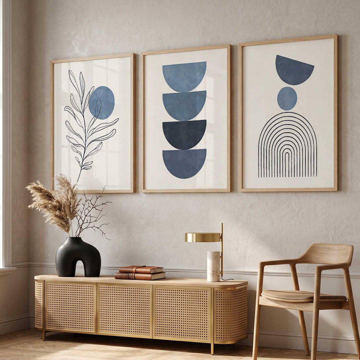 Blue Ivory Botanical Wall Art Set of 3 Framed Prints